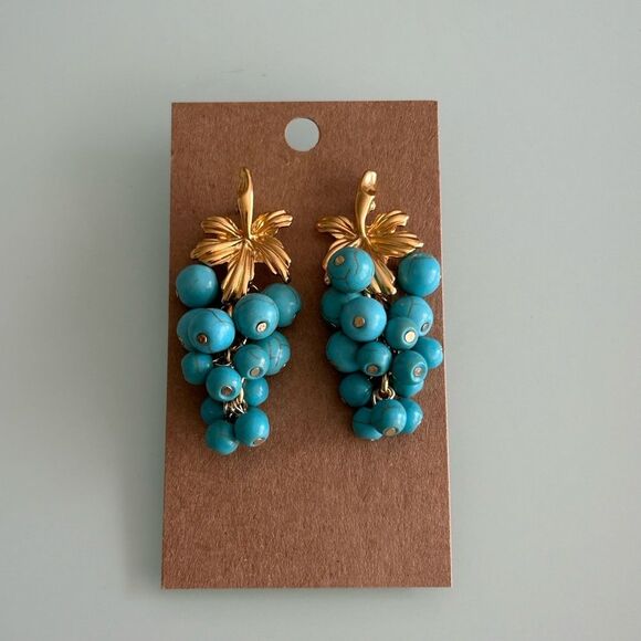 Gold and Turquoise Cluster Earrings A1444 - Picture 2 of 3